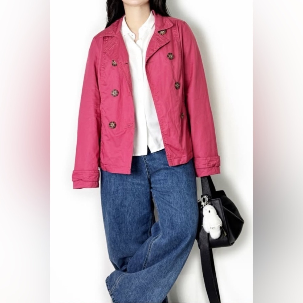 Mossimo WomenFront Button Collar Corduroy Pink Double-Breasted Pea Coat Jacket